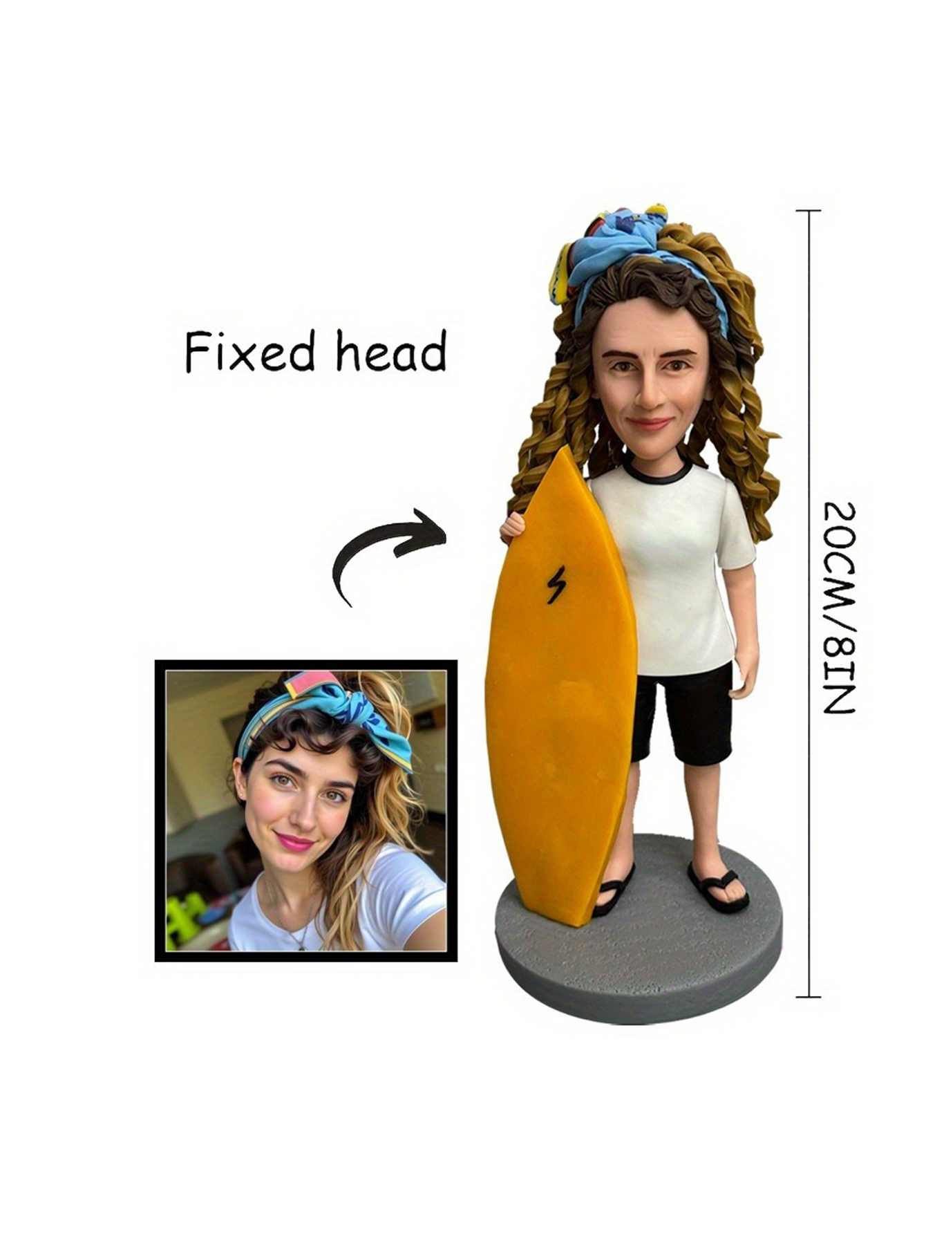 A custom bobblehead doll, personalized clay-style figurine